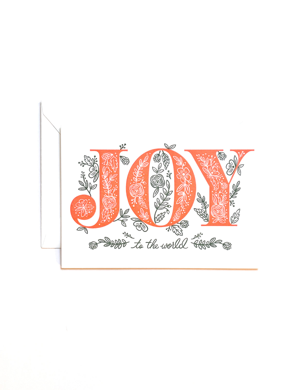 Letterpress Holiday Card with Joy to the World on the front. Blank inside.