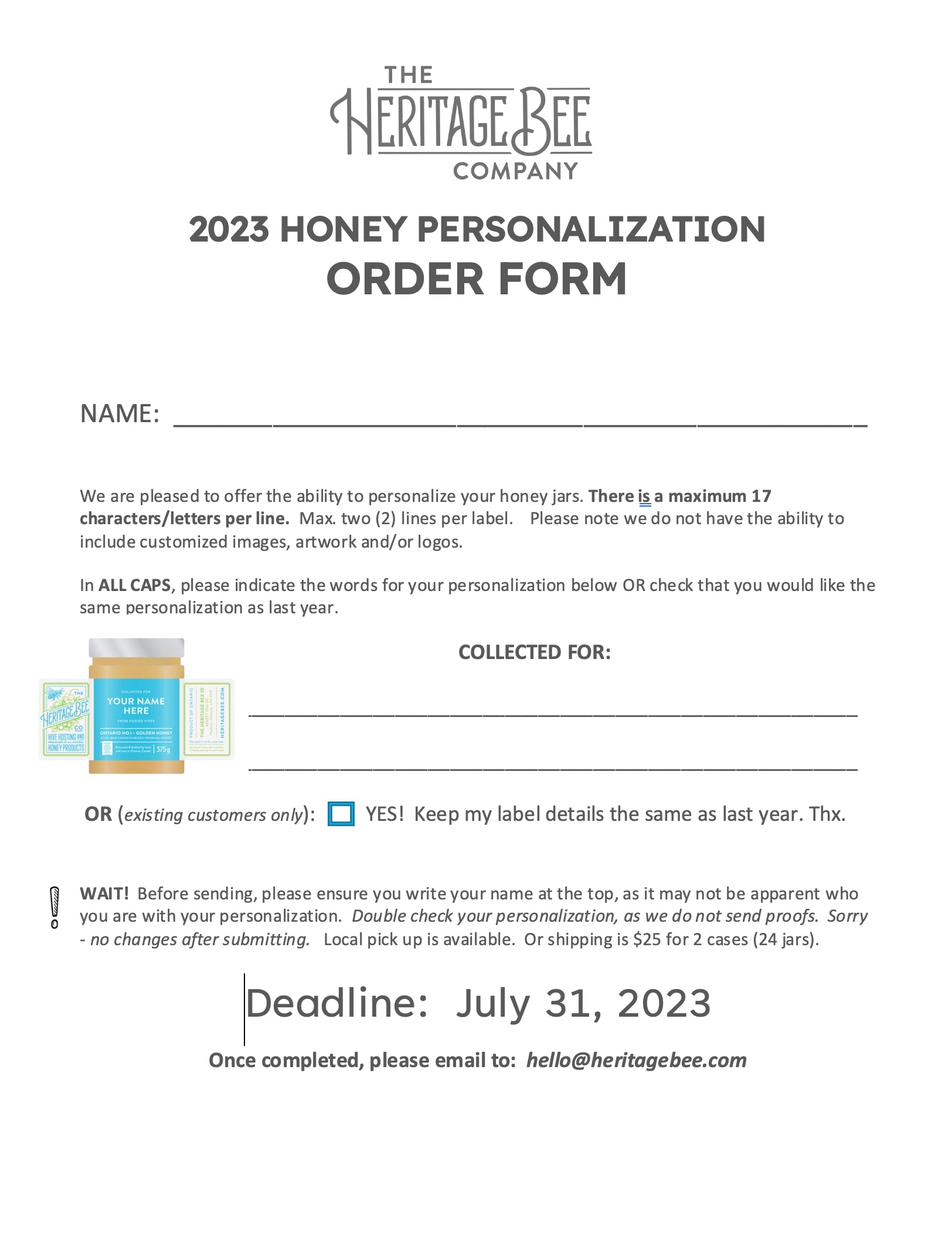 2024 Personalized Honey Jars