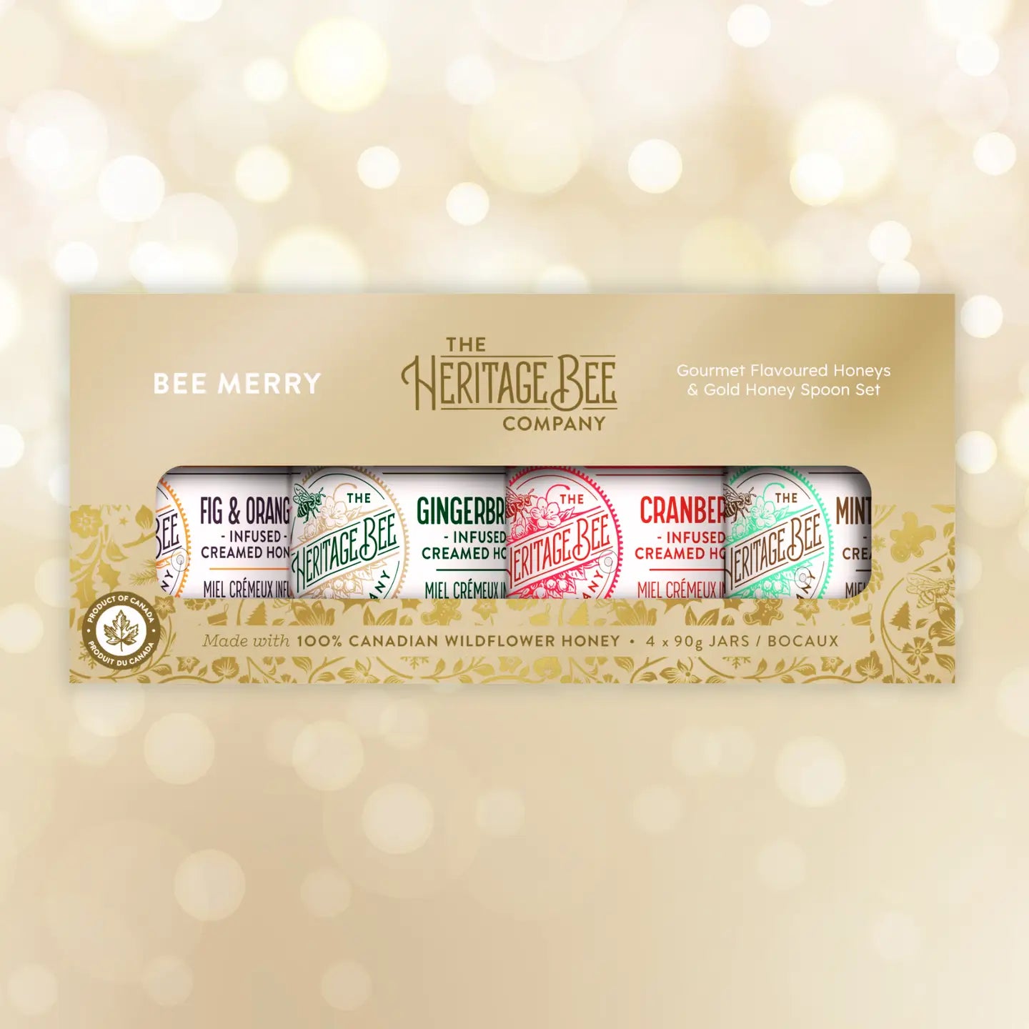 BEE MERRY Gourmet Honey Gift Set & Gold Honey Spoon