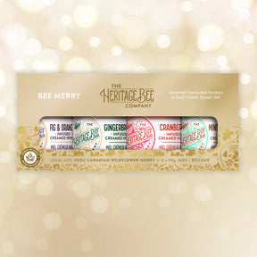 BEE MERRY Gourmet Honey Gift Set & Gold Honey Spoon