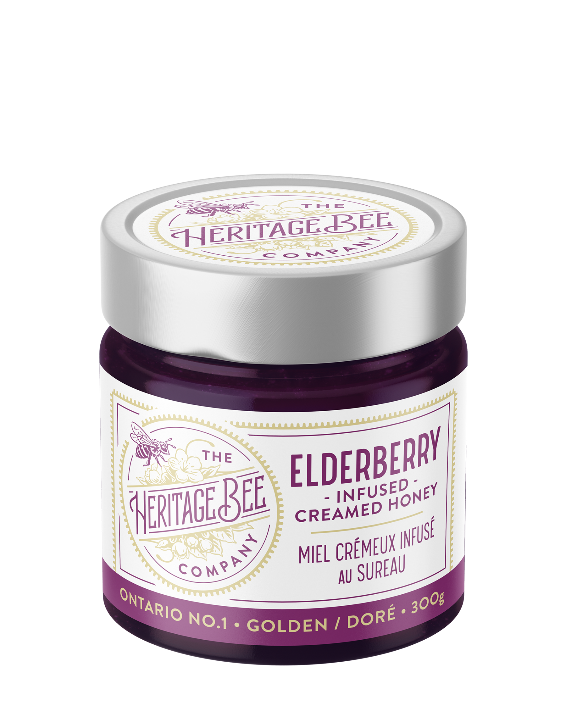 Heritage Bee Co local creamed wildflower honey infused with elderberry, a naturally antioxidant and nutrient rich plant. 100% Ontario handcrafted premium honey. 