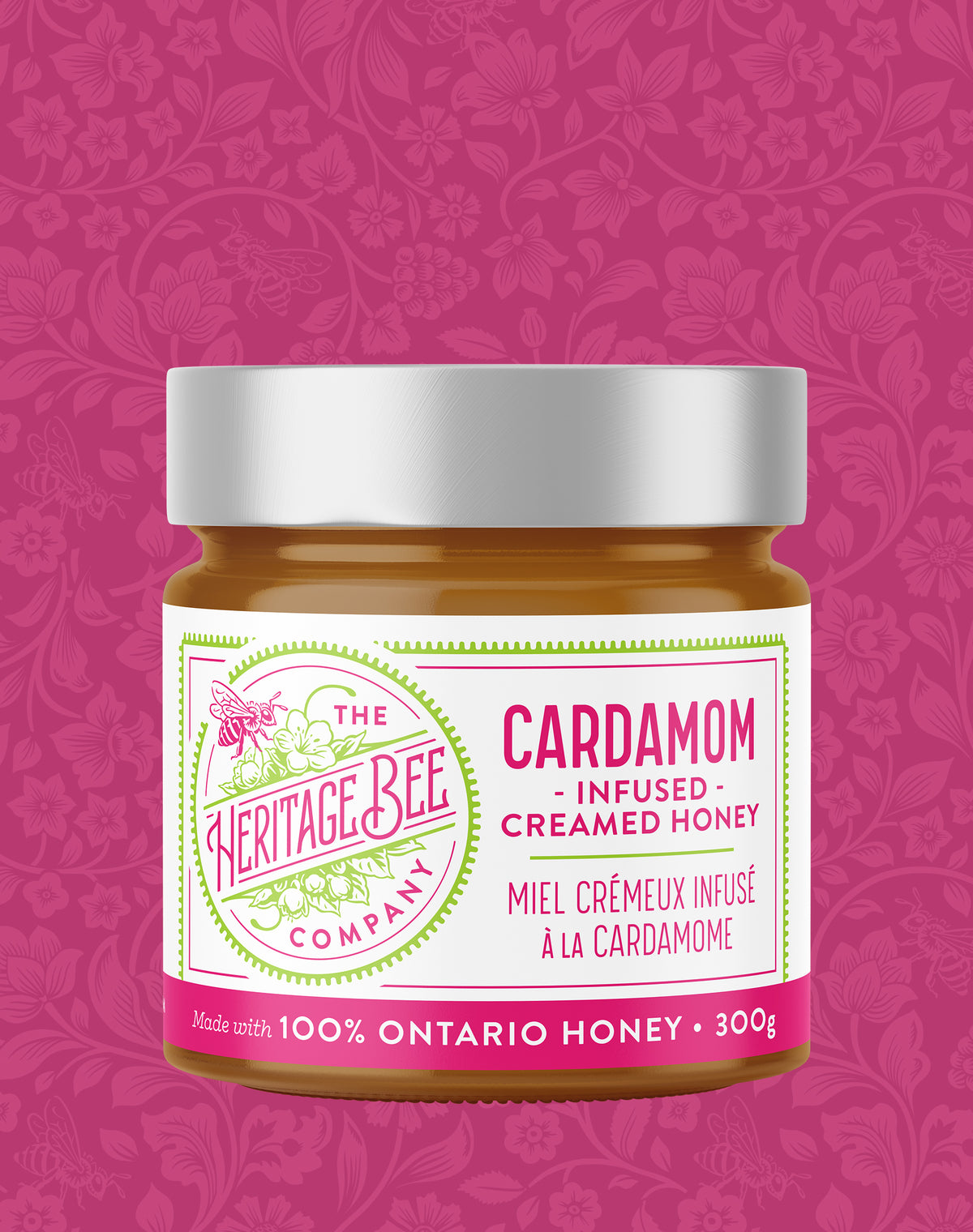 Heritage Bee Co's Cardamom infused creamed honey made locally with 100% Ontario Honey. Premium and handcrafted. 